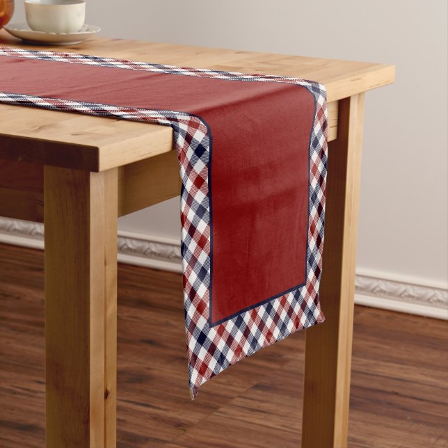 Chemin De Table Court Moyenne table rouge blanc et bleu plaid (In Situ)