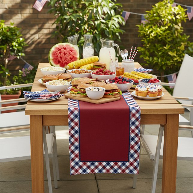 Chemin De Table Court Moyenne table rouge blanc et bleu plaid (Créateur téléchargé)