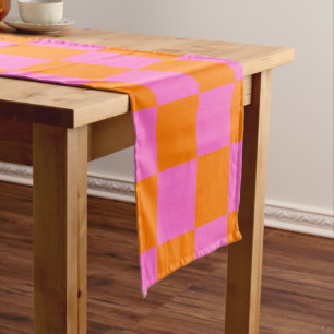 Chemin De Table Court Neon rose Orange À damiers damier Vintage