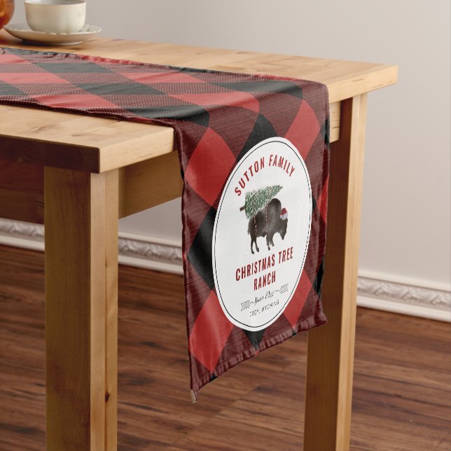 Chemin De Table Court Noël Arbre à Buffalo Red Plaid Père Noël (In Situ)