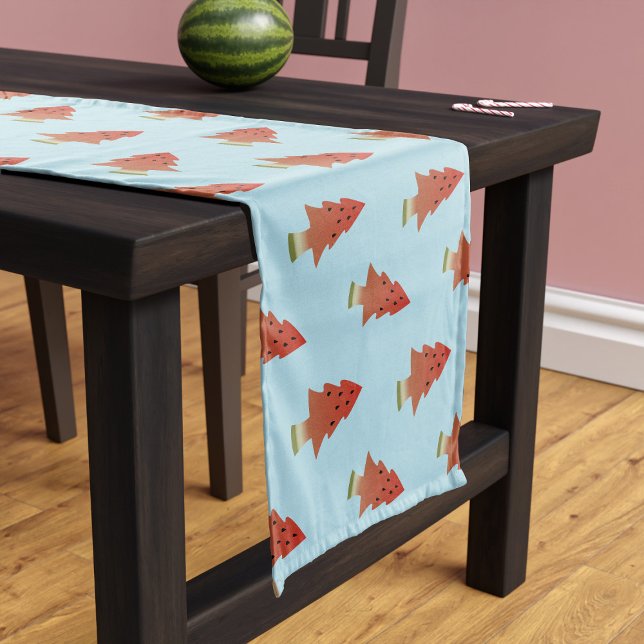 Chemin De Table Court Noël en juillet Pastèque Arbre Motif bleu (🍉This table runner is a fun & festive way to celebrate Christmas in July (or the one in December)🍉)