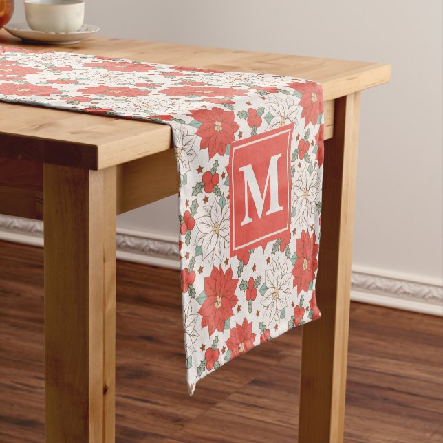 Chemin De Table Court Noël Floral Poinsettia Holly Custom (In Situ)