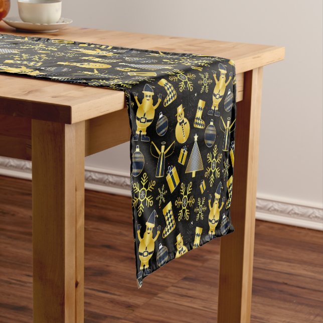 Chemin De Table Court Noël Gold Père Noël Snowman Stocker Motif (In Situ)