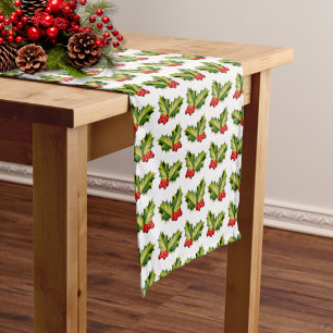 Chemin De Table Court Noël Holly Feuilles & Berries