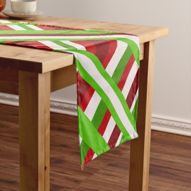 Chemin De Table Court Noël Plaid Diagonal en rouge, vert et blanc (In Situ)