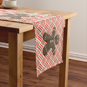 Chemin De Table Court Noël rouge de blanc de bonhomme en pain d'épice 