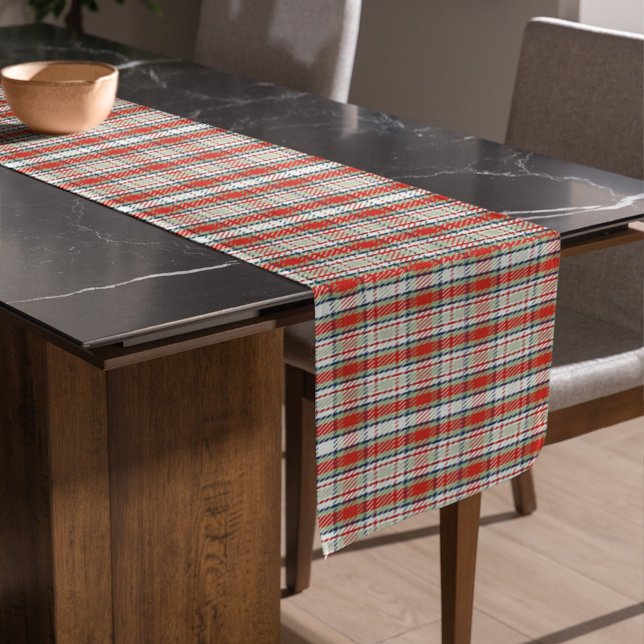 Chemin De Table Court Noël Vacances Simple Russe Rouge Vert Plaid (Classic festive red and green plaid pattern table runner.)