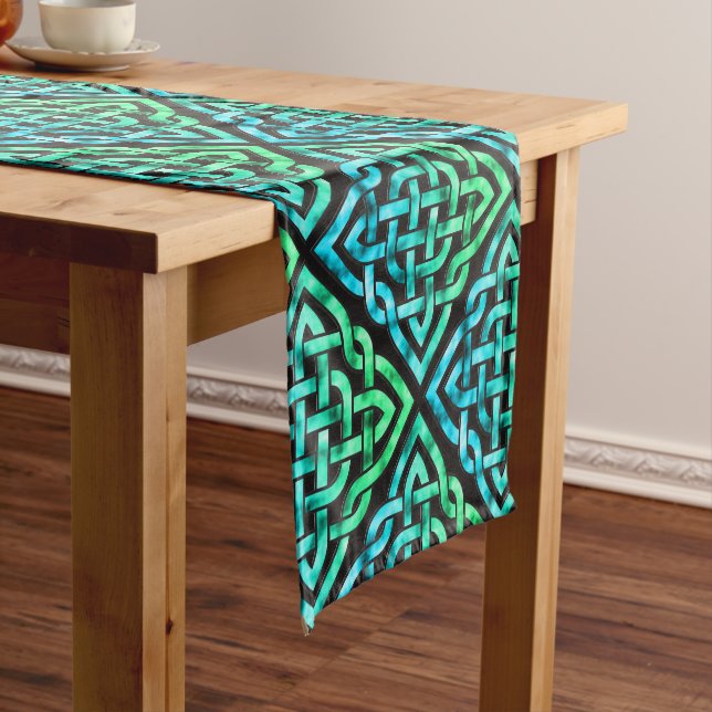 Chemin De Table Court Noeud celtique - Coureur de table verte bleu diama (In Situ)