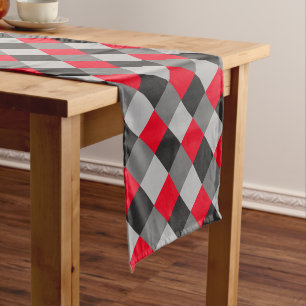 Chemin De Table Court Noir Gris Gris Argent Rouge Plaid
