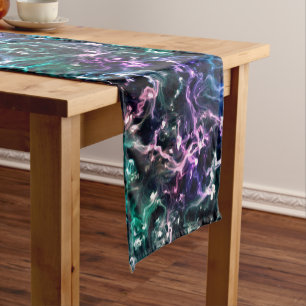 Chemin De Table Court Noir rose Turquoise Cosmique Abstrait Fluide Nebul