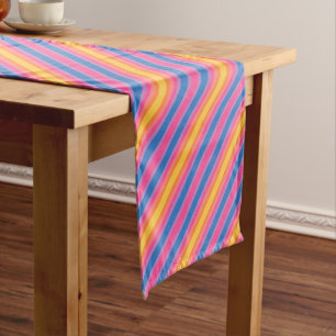 Chemin De Table Court Nuances de bandes diagonales rose bleu jaune
