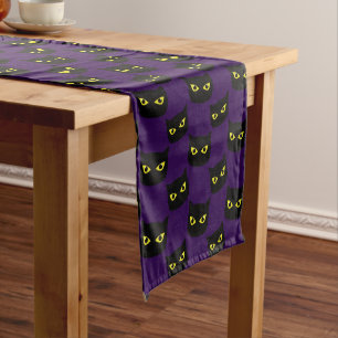 Chemin De Table Court Oeil jaune de chat noir et violet motif Halloween