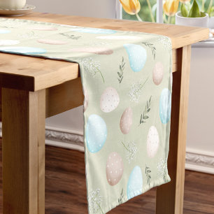 Chemin De Table Court Oeufs de printemps Pastel Vert Pâques Lin de table