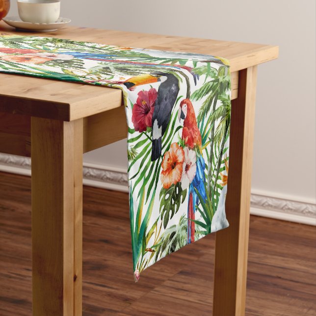 Chemin De Table Court Oiseaux d'aquarelle et motif tropicaux de (In Situ)