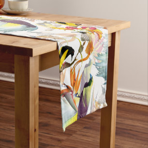 Chemin De Table Court Oiseaux exotiques du paradis et des fleurs Aquarel
