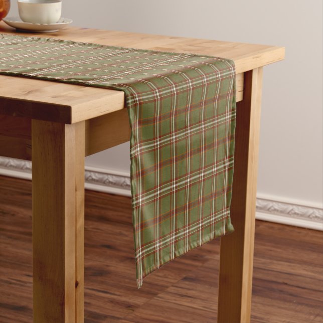 Chemin De Table Court Olive Burgundy White Plaid Classic Table Runner (In Situ)