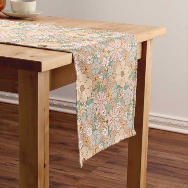 Chemin De Table Court Orange Pêche, Gris Rose, Floral (In Situ)