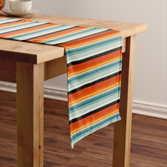 Chemin De Table Court Orange Turquoise trié (In Situ)