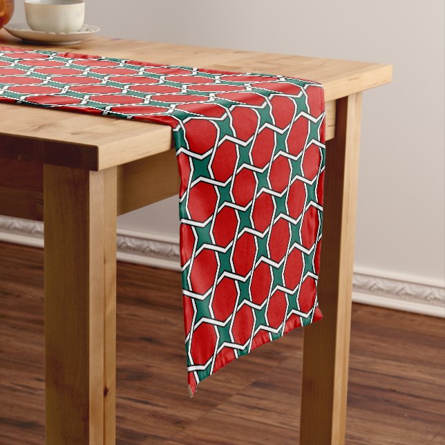 Chemin De Table Court Oriental Rouge Vert arabe Égypte Motif géométrique (In Situ)