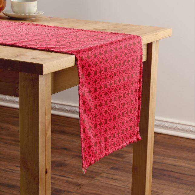Chemin De Table Court Ornate Red Geometric Pattern (In Situ)