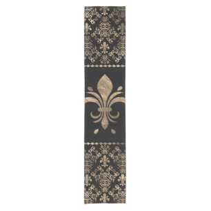 Chemin De Table Court Ornement de luxe en noir et or Fleur de lis