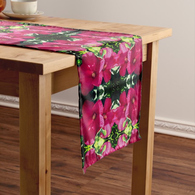 Chemin De Table Court Paire de fleurs rouge Hibiscus Motif Abstrait (In Situ)