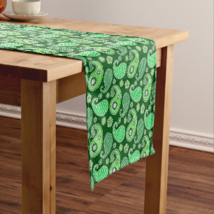 Chemin De Table Court Paisley motif, Emerald et Jade Green