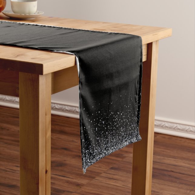 Chemin De Table Court Parties scintillant Noir et Argent solide | Runner (In Situ)