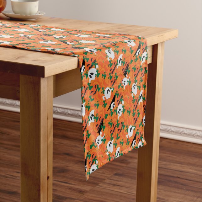 Chemin De Table Court Patch Citrouille Haunted Halloween Ghosts (In Situ)