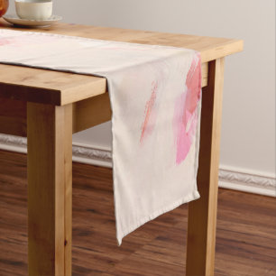 Chemin De Table Court Peinture Abstraite Rose & Corail Texte Personnalis