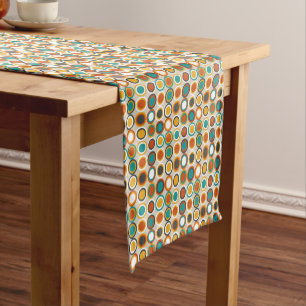 Chemin De Table Court Petits cercles rétro 1970 Orange Brown Turquoise