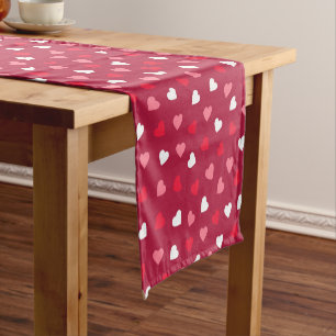 Chemin De Table Court Petits Coeurs Valentin en Rouge Blanc Rose