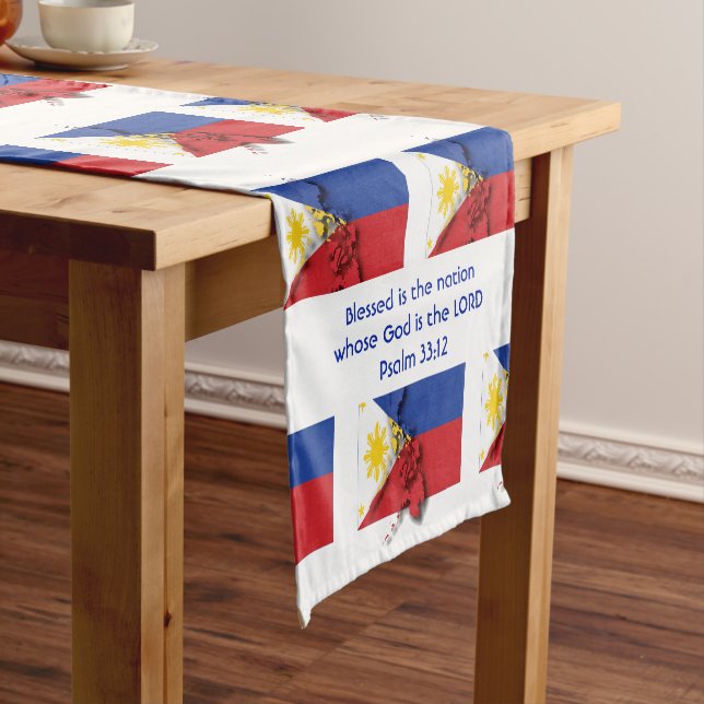 Chemin De Table Court PHILIPPINES Drapeau Écriture Customisée (In Situ)