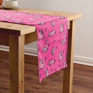 Chemin De Table Court Pig Cartoon Pink Table Runner