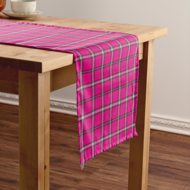 Chemin De Table Court Pink Black White Plaid Bright Table Runner (In Situ)