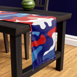 Chemin De Table Court Pique-nique patriotique rouge blanc et bleu