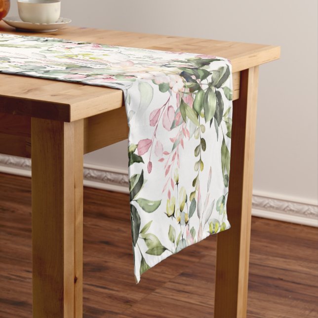 Chemin De Table Court PixDezines Fleurs Aquarelles Foliage Rose S (In Situ)