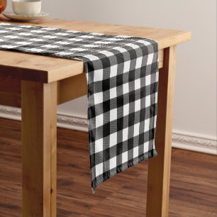 Chemin De Table Court Plaid de buffle noir et blanc, À damiers décoratif