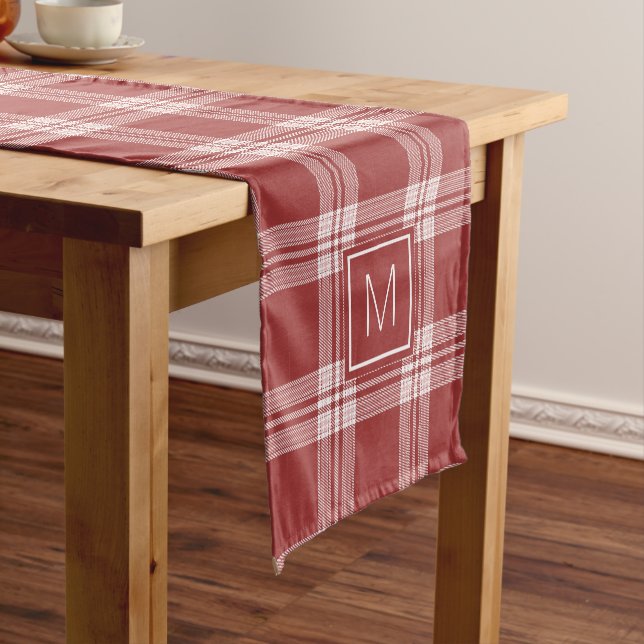 Chemin De Table Court Plaid Monogramme personnalisé / Motif Tartan (In Situ)
