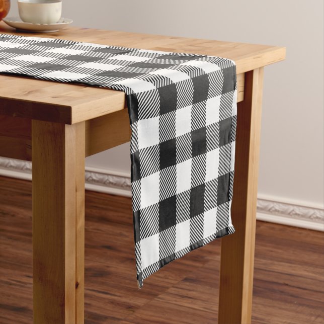 Chemin De Table Court Plaid noir blanc En vichy rustique (In Situ)