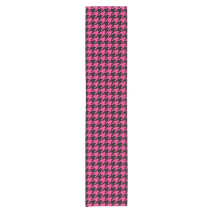 Chemin De Table Court Plaid pied de poule noir et rose