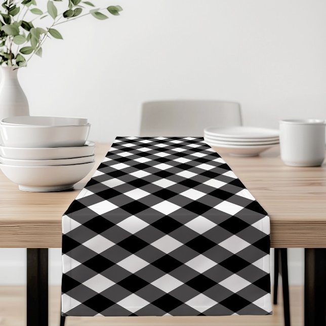 Chemin De Table Court Plaid rustique de bisons noirs et blancs (Créateur téléchargé)