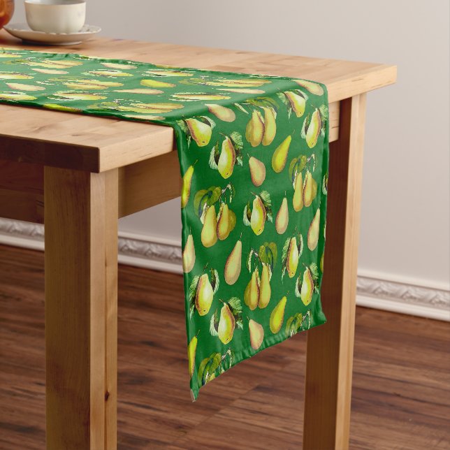 Chemin De Table Court Poire éparpillée Imprimer sur vert émeraude (In Situ)