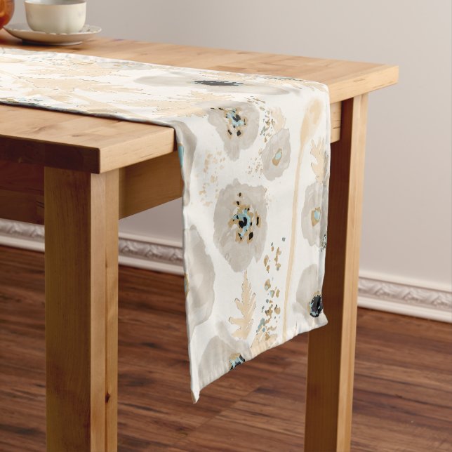 Chemin De Table Court Poppies Aquarelle gris jaune Floral (In Situ)