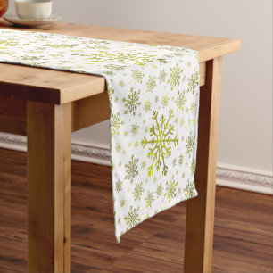 Chemin De Table Court Pretty Gold Noël Snowflakes sur Winter White
