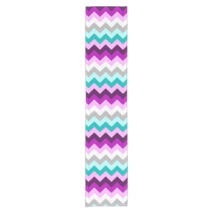 Chemin De Table Court Purple Blanc Turquoise Chevrons Coureur de petite