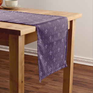 Chemin De Table Court Purple Fleur de Lis Pattern