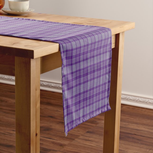 Chemin De Table Court Purple Gray Plaid Tartan Table Runner (In Situ)
