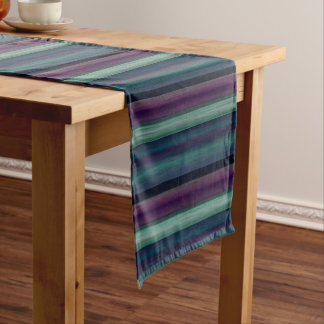 Chemin De Table Court Purple Turquoise Bleu Vert Aquarelle Rayures Motif