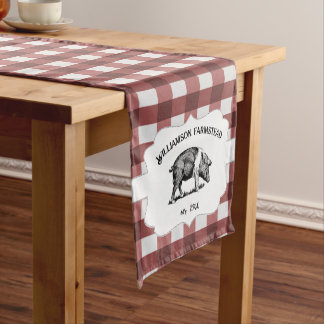 Chemin De Table Court Red Buffalo Plaid Farm Pig Short Table Runner